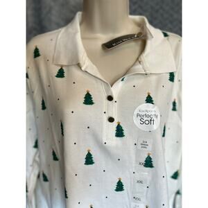 Women's NWT Holiday Winter 3/4 Sleeve Polo Size 2X Festive Christmas Party Tree